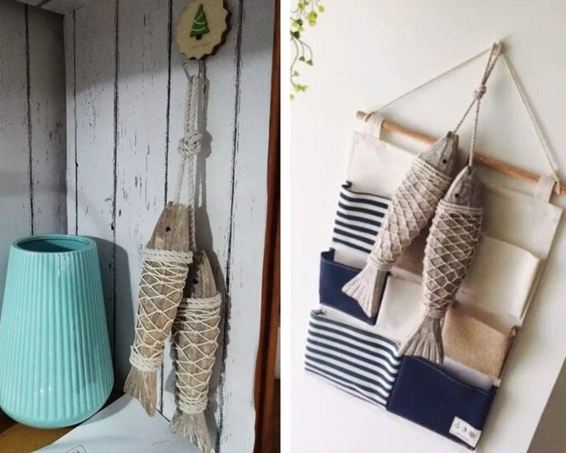 YK Decor Antique Wood Fish Decor Ornament Wall Hanging Wooden Fish Decorations for Home Nautical Theme - Image 5